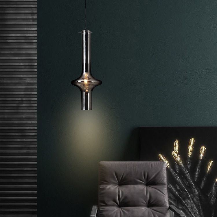 Modern Minimalist Design Hanging Lamp Cylinder Smoke Glass Shade Pendant Light for Living Room