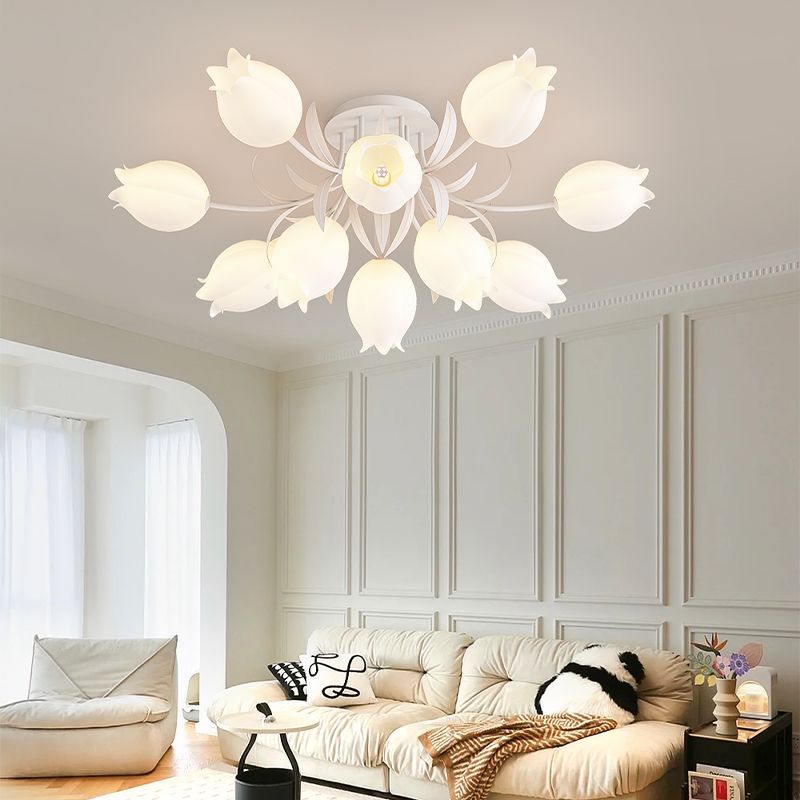 Modern LED Metal Flush Mount Flower Shape Ceiling Light with Plastic Shade for Living Room