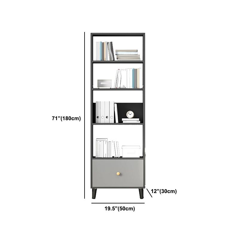 Gray Engineered Wood Bookcase Open Back with Shelves Bookshelf Vertical