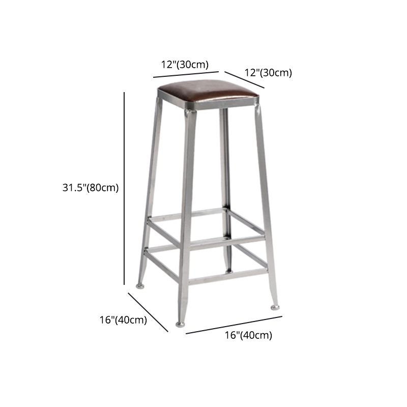 Armless Indoor Barstool Industrial Leather Counter Stool Brushed Silver