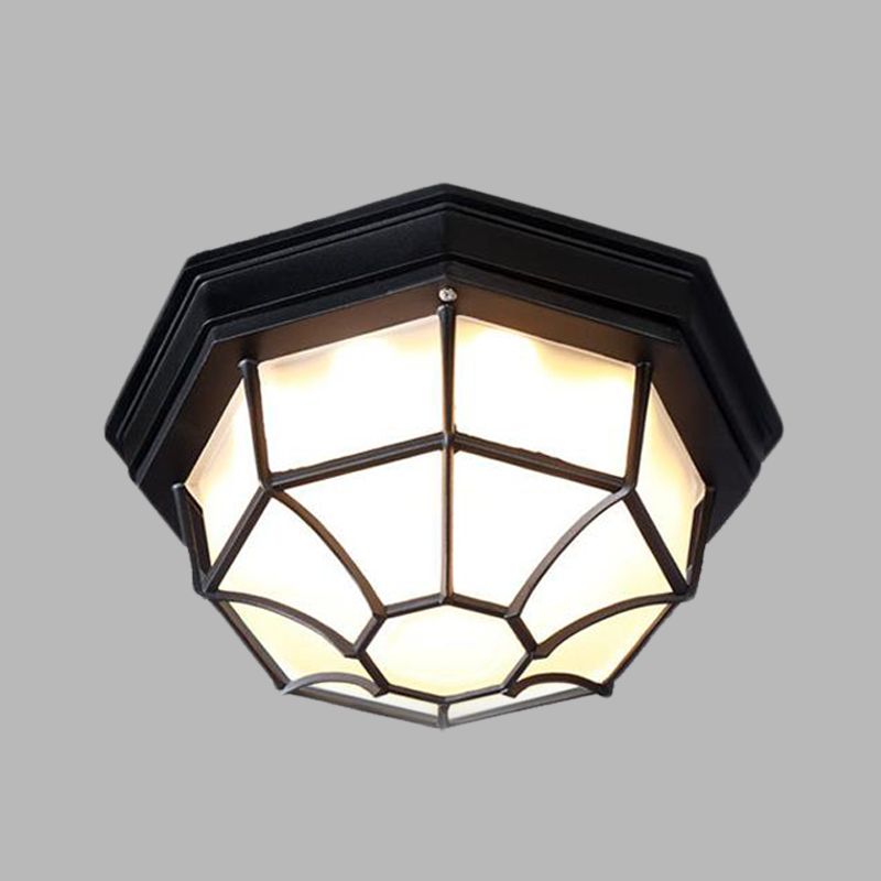 Octagonal Bedroom Flushmount Lodges Opal Glass 1-Head White/Black Finish Flush Mount Lamp Fixture