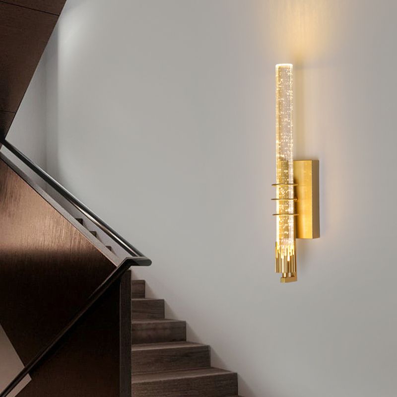 Modern Cylinder Crystal Wall Light Fixture 1-Light LED Sconce Light for Living Room