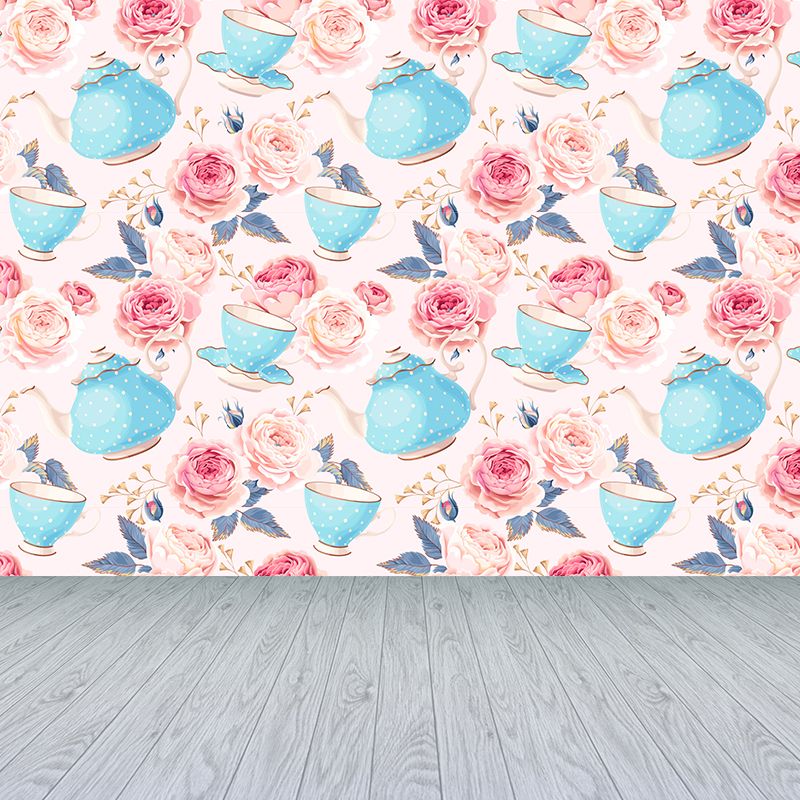 Modern Flower Rose Bloom Mural Pastel Moisture Resistant Wall Decor for Girls Room