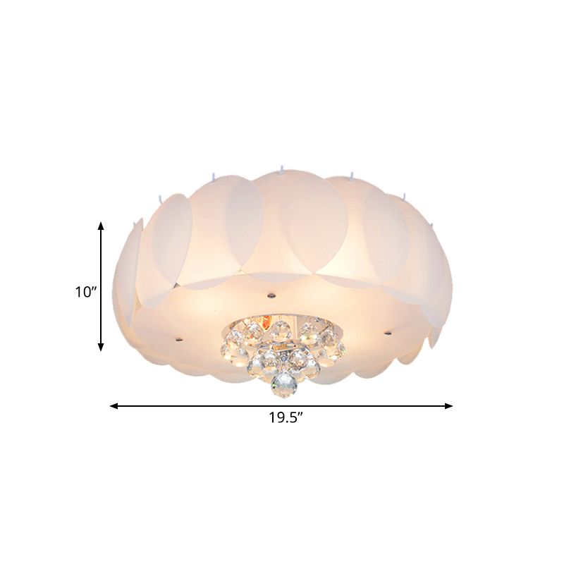 Drum Frosted White Glass Flushmount Modern 4/5 Bulbs Camera Soffitto Lampada con Crystal Ball, 19,5 "/23.5" Larghezza