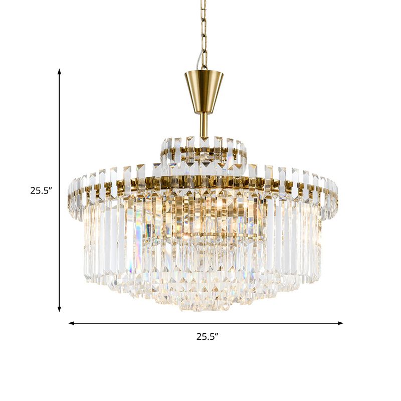Drum Ceiling Light Fixture Modern Crystal 9 Lights Brass Chandelier Light, 25.5"/31.5" Wide