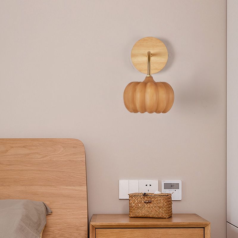 Modern Simple Wooden Wall Light Pumpkin Shape Wall Lamp for Living Room