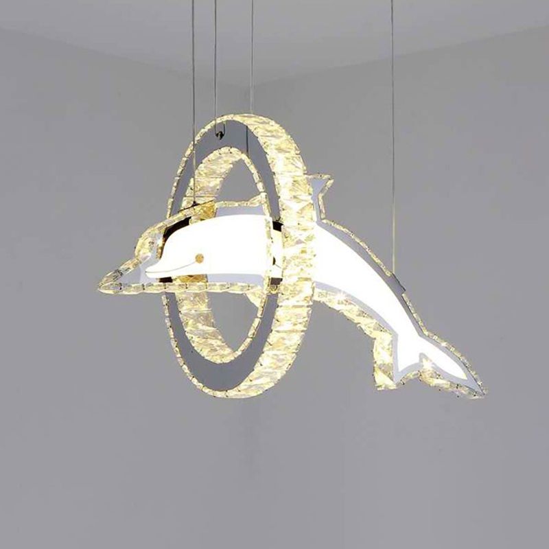 Luz de la isla LED de cristal plateado en moderna luz colgante de acero inoxidable de estilo de lujo para dormitorio