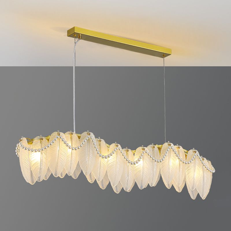 Modern Metal Ceiling Light Feather Shape Hanging Light with Glass Shade for Living Room