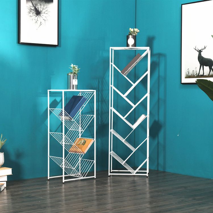 Contemporary Metal Bookcase White Open Bookshelf for Living Room