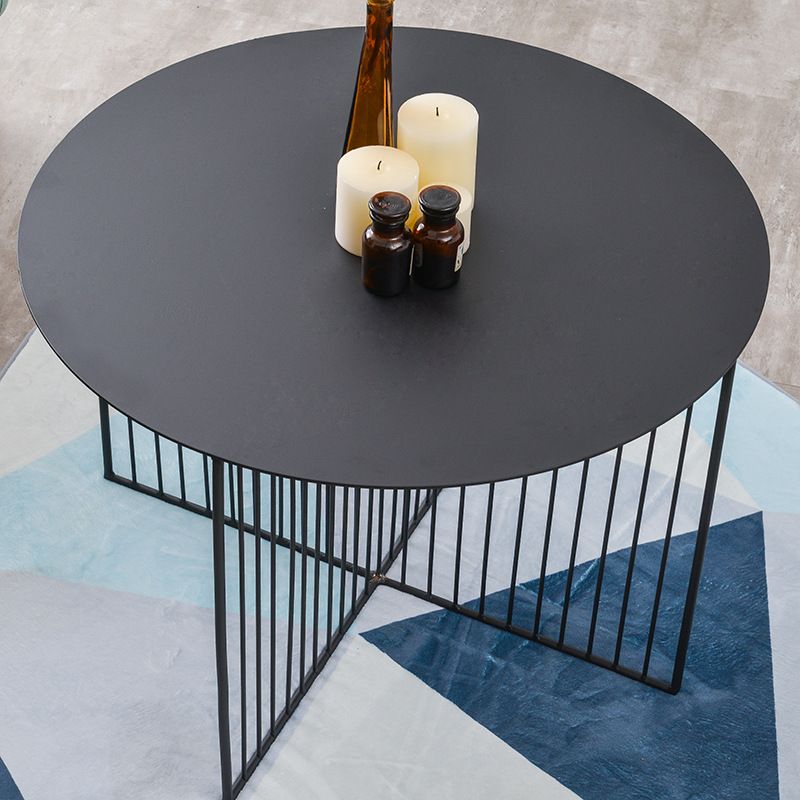 Mid-century Modern Iron Round Top Coffee Table Cross Legs Cocktail Table