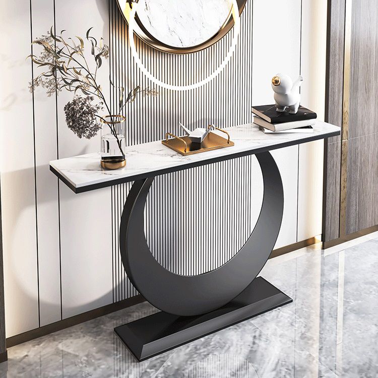 Glam Rectangle Console Table 31.5" Tall Stone Accent Table for Hall