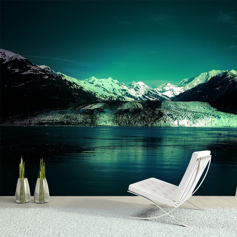 Dark River and Mountain Mural Decal Contemporary Moisture Resistant Living Room Wall Decor, Made to Measure