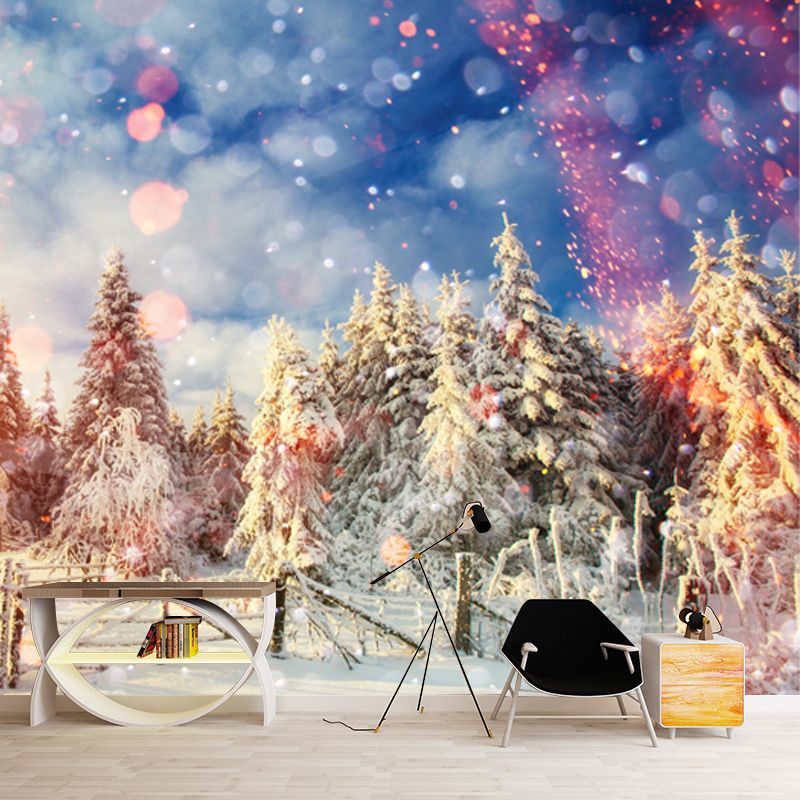 Full Size Modern Mural Decal Brown Snow Scene with Morning Sunlight Wall Covering, Custom Made