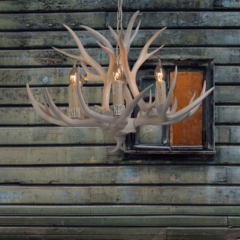 Resin White Chandelier Pendant Lighting Candelabra 4/6/8 Heads Rustic Hanging Ceiling Lamp