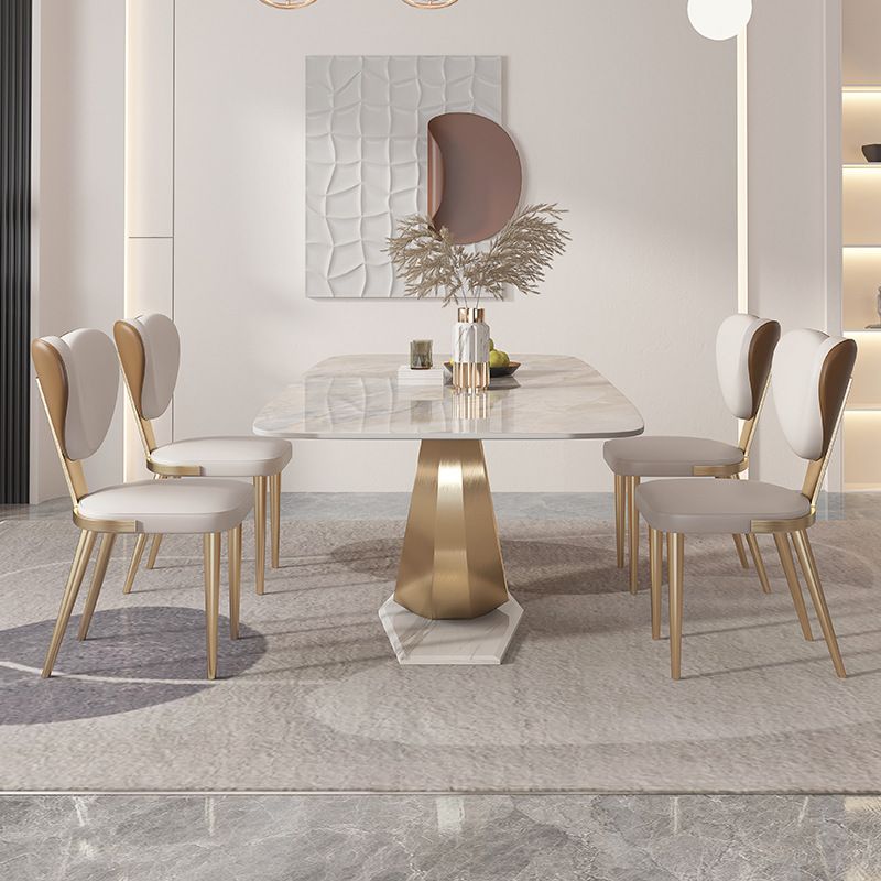 Glam Rectangle Dining Table Sintered Stone Table with Metal Legs for Home
