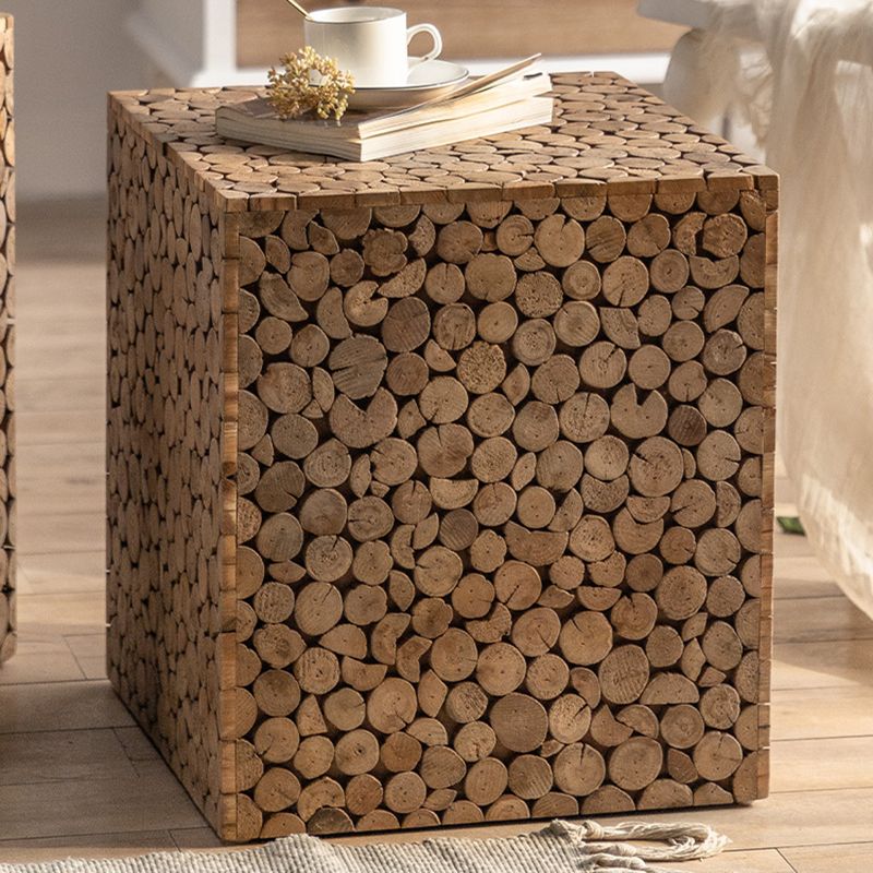 Rustic Solid Wood Side Table Square Distressed Brown Accent Side Table