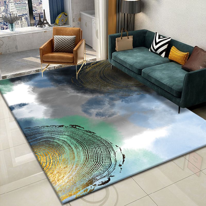 Tapis graphique bleu clair Polyester tapis lavable simple pour la décoration intérieure