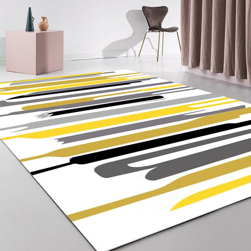 Unique Abstract Rug Yellow Multicolor Modernist Rug Polyester Washable Pet Friendly Anti-Slip Carpet for Living Room