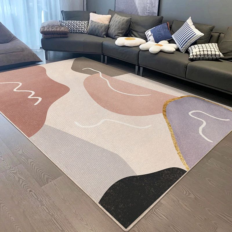 Modern Colorblock Rug Morandi Color Area Rug Polyester Easy Care Carpet for Living Room