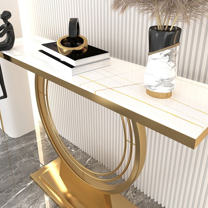 Glam Rectangle Console Table 31.5" Tall Stone Accent Table with 1 Shelf
