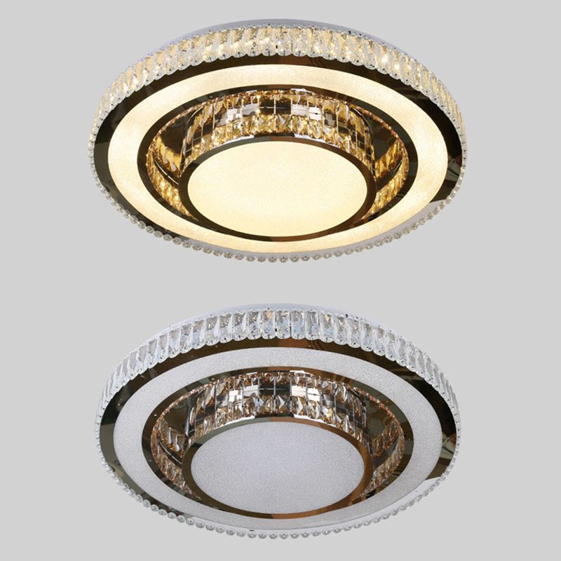 Modern Tiered Flush Mount Lamp Clear and Smoke Grey Crystal Living Room Flush Mount in Chrome