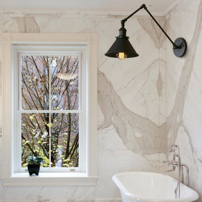 1 Éclairage d'applications de tête avec ombre conique et bras de balançoire en métal de style rétro lampe murale intérieure en noir