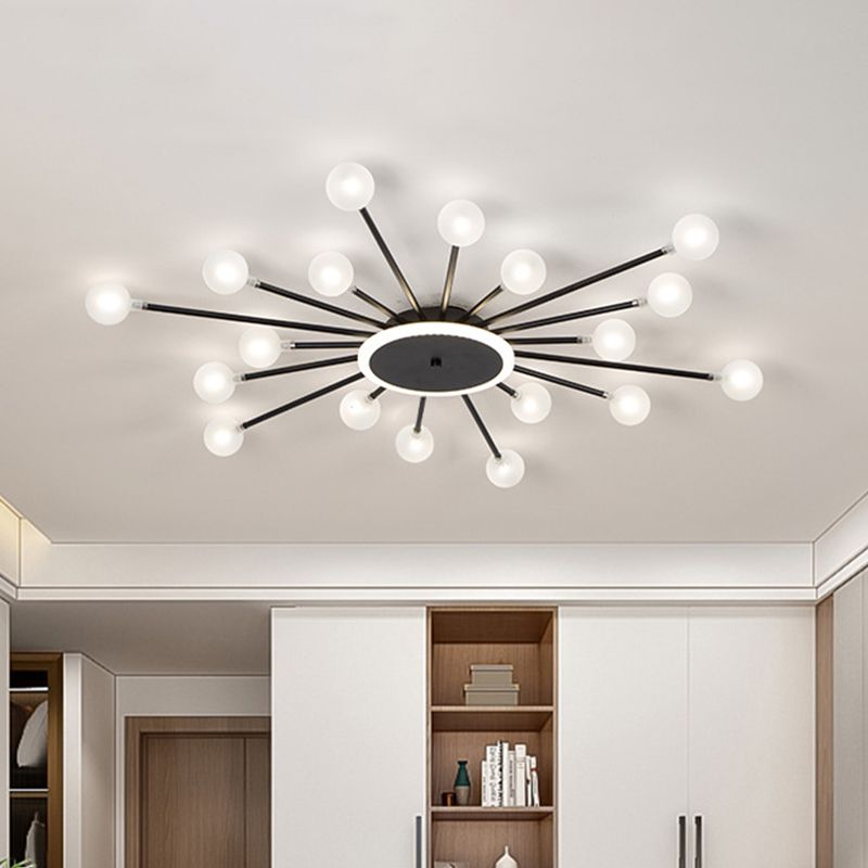 Lámpara de techo posmoderna de 18 luces de vidrio esmerilado con montaje empotrado Starburst posmoderno en negro/dorado