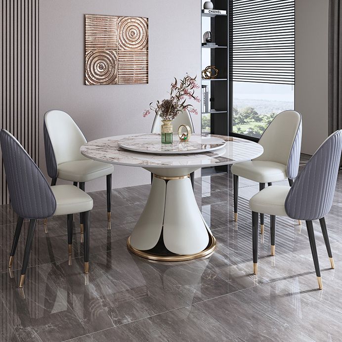 Tavolo da pranzo standard di forma rotonda di forma rotonda con grigio grigio con base di piedistallo