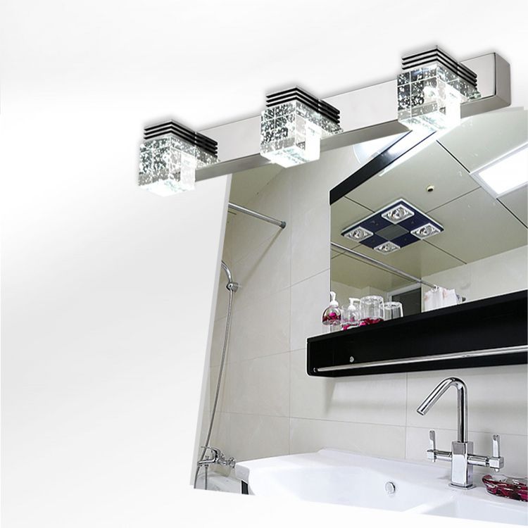 Stainless Steel Siding Vanity Sconce Bubble Crystal Block Vanity Light above Mirror for Bathroom