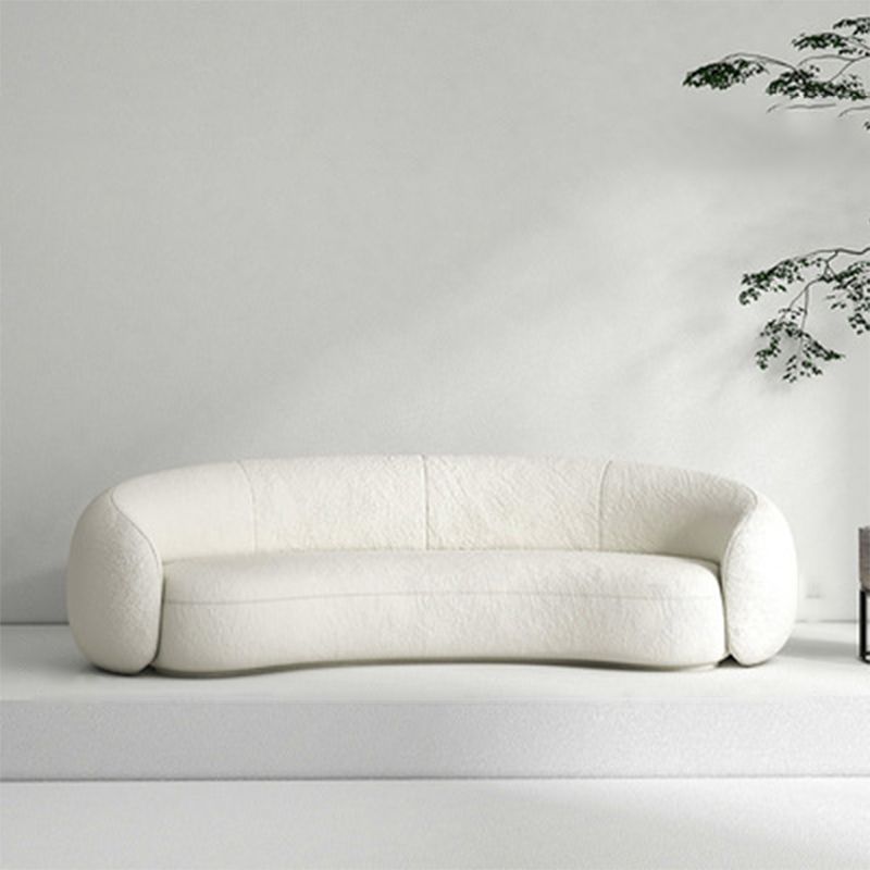 Contemporary Curved Wool Sofa Sloped Armed Sofa in White of 27.56" H