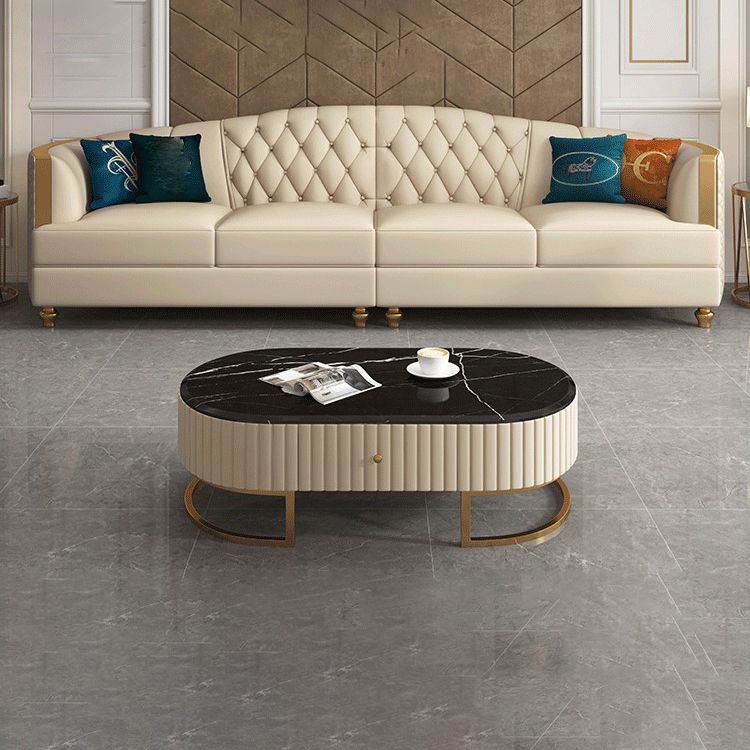 Glam Solid Wood Genuine Leather Tufted Split-Back Sofa for Living Room