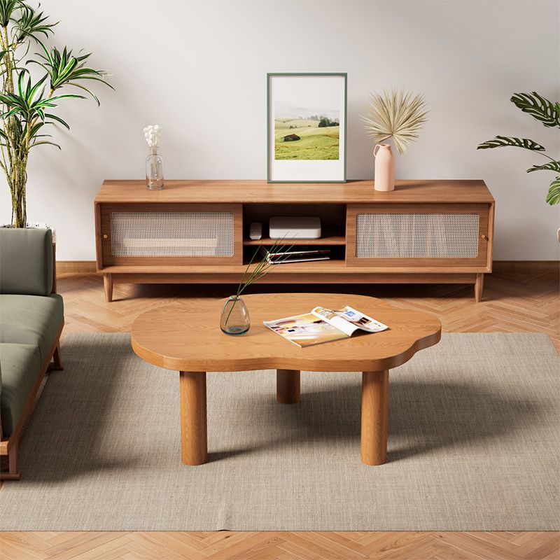 Scandinavian Pine Wood Coffee Table with Free Form Top Cocktail Table