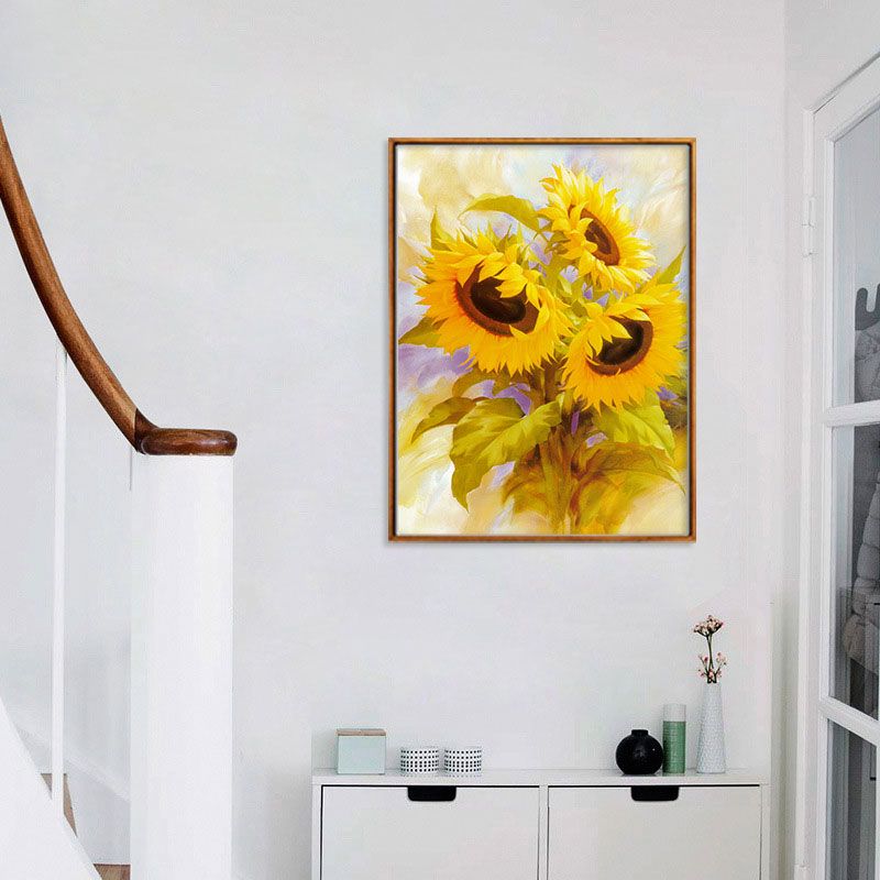 Yellow French Country Wall Art Print Sunflower Bouquet Painting for Drawing Room