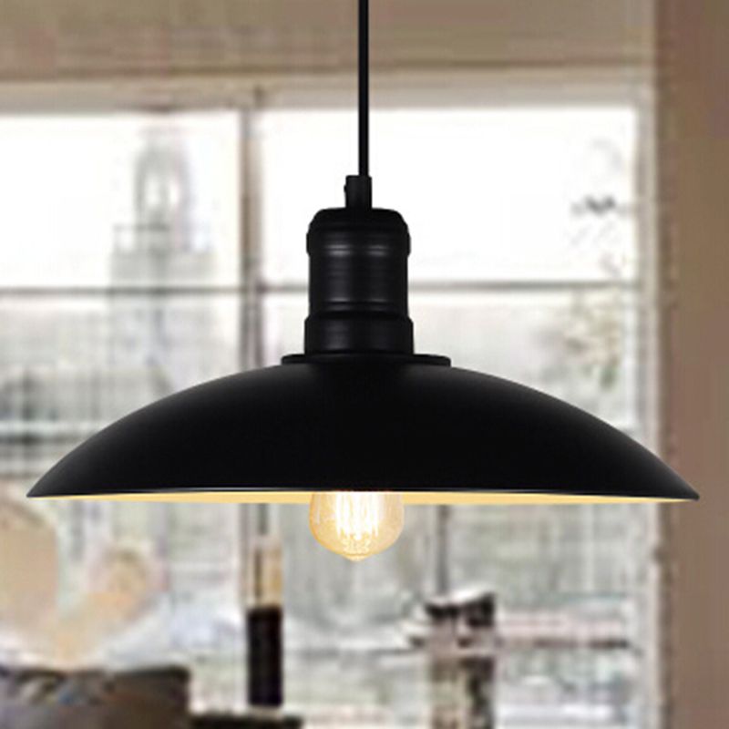 Metallic Pot Cover Suspension Lighting Retro Style 1 Head Restaurant Pendant Ceiling Light
