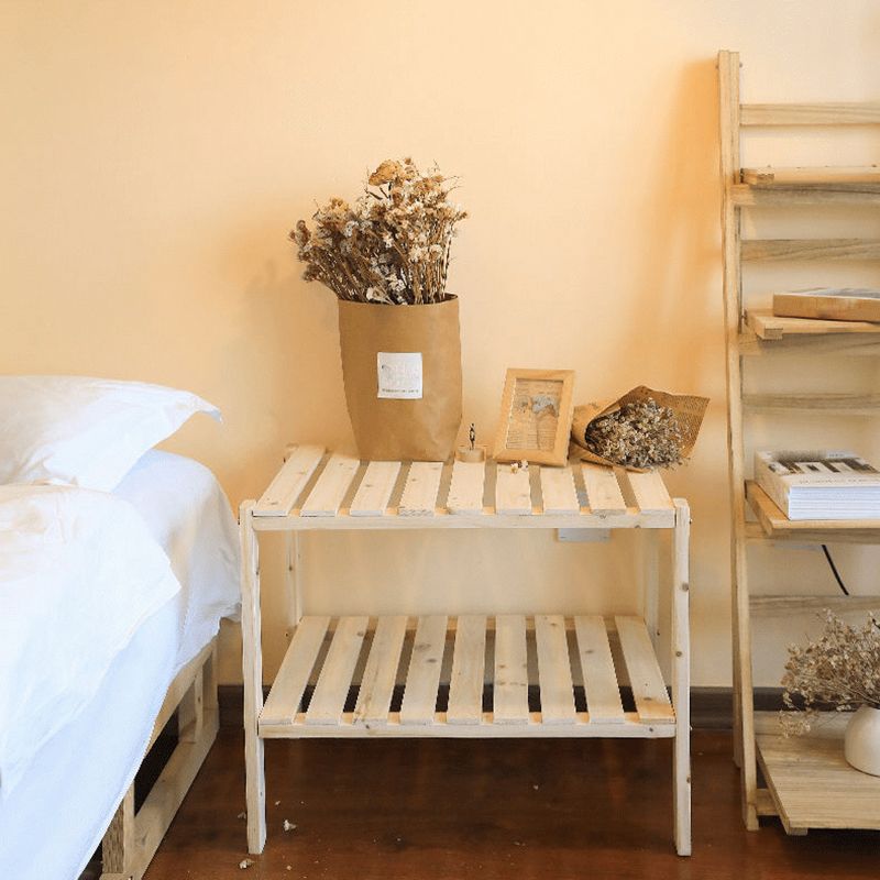 Modern Natural Nightstand 14" Tall Bedside Cabinet with Shelf