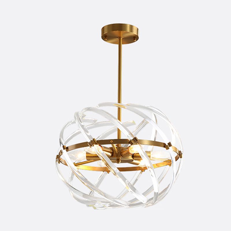 6 Köpfe Schlafzimmer Kronleuchter Lampe postmoderne goldene hängende Licht mit umlauften geschwungener Kristallstab