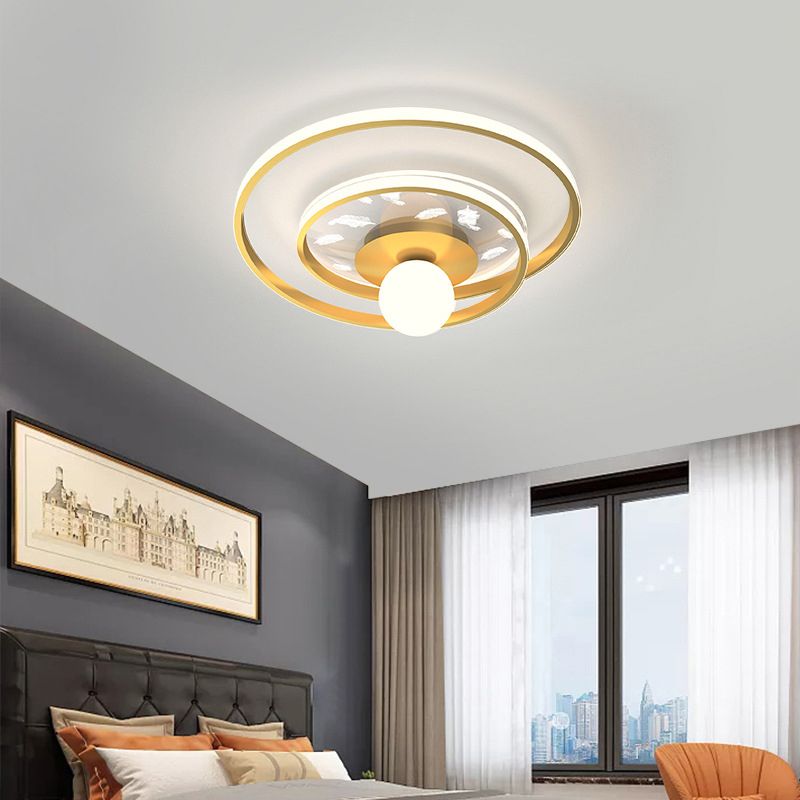 Plafonnier circulaire en métal doré, montage encastré, Style moderne, pour chambre à coucher