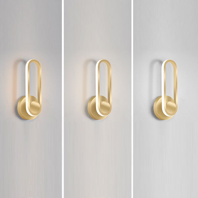 Metal Oval Shape Wall Sconce Modern Style 1 Light Wall Light Fixture in Gold