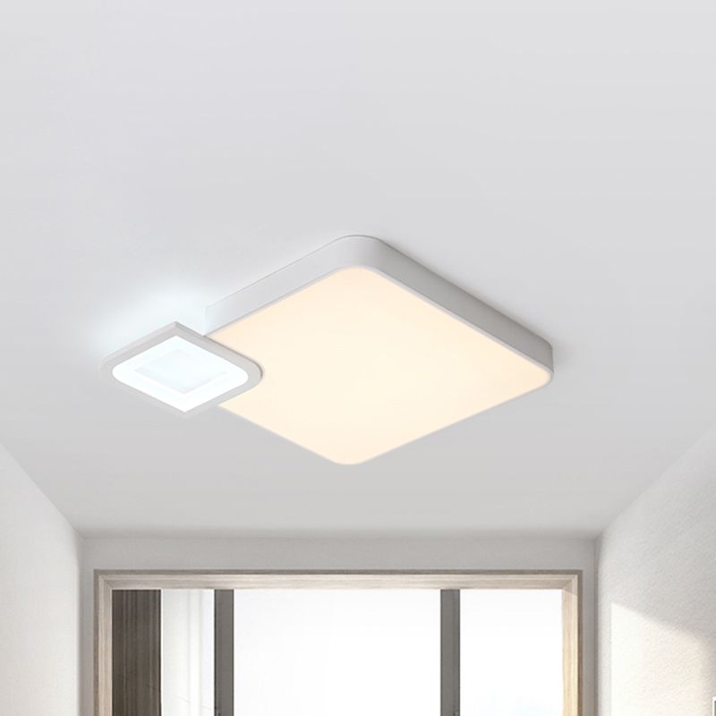 Lampe carrée encastrée moderne en métal blanc/blanc et noir, plafonnier LED pour salon en blanc chaud/blanc, 18"/21,5" de large