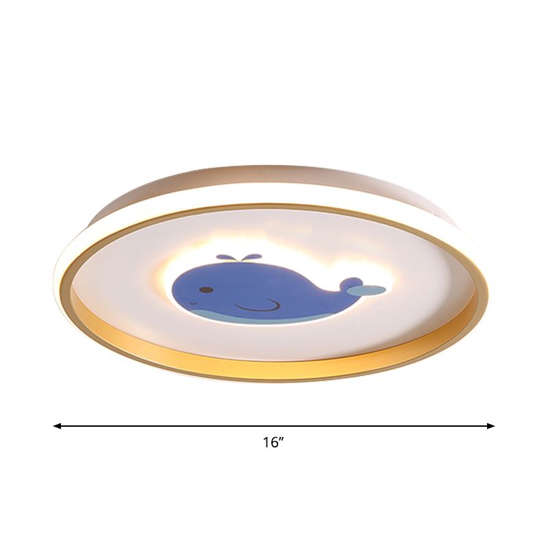 Lámpara empotrada metálica de avión/elefante/pez, lámpara LED azul de dibujos animados cerca del techo para habitación de niños