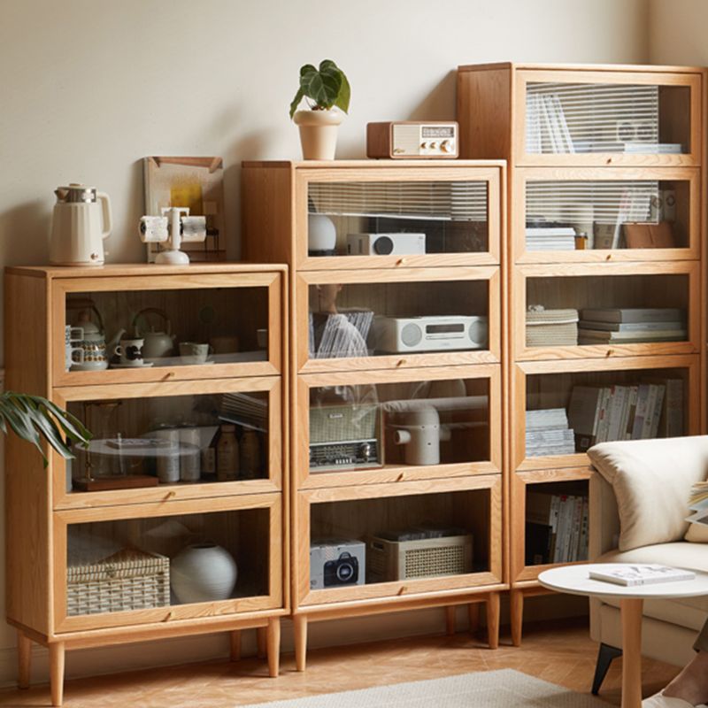 Modern Oak Finished Glass Door Sideboard in Natural with Lights