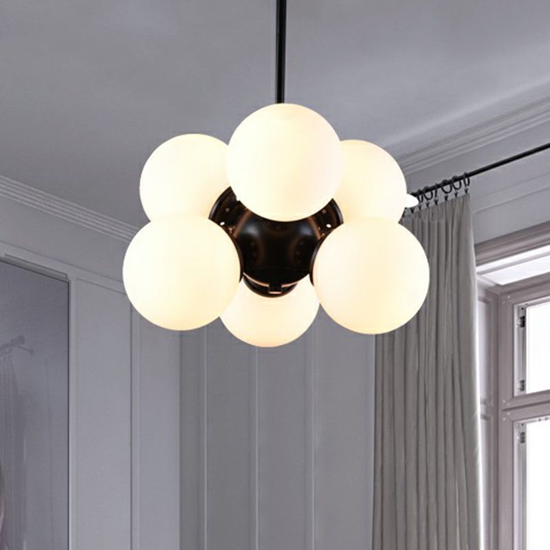 Bolle in vetro lampadario a pendente Nordico 6 lampadine nere lampada appesa per camera da letto