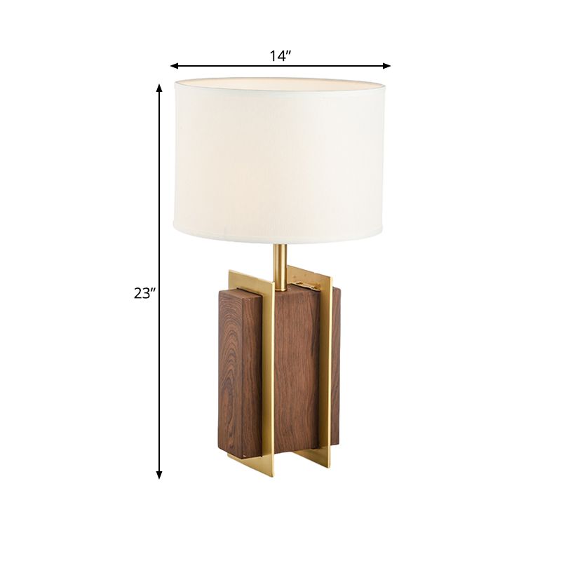 Lampe de bureau rectangulaire en métal, lampe de table moderniste en tissu à 1 tête en or avec détails en bois