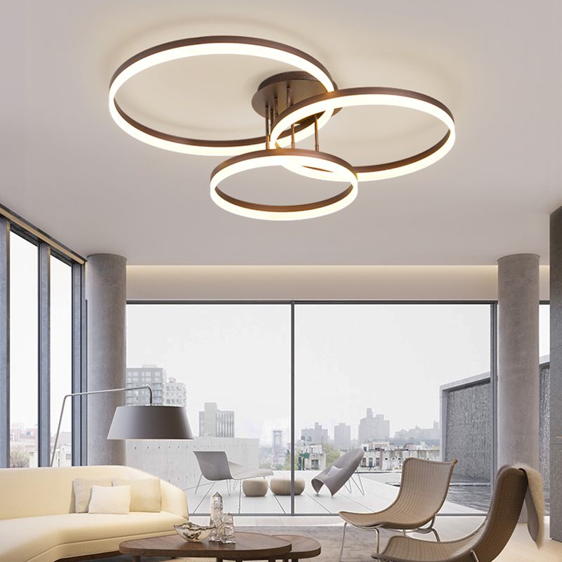 Metal Round Flush Mount Ceiling Light Modern Multi-Lights Flush Mount Ceiling in Brown