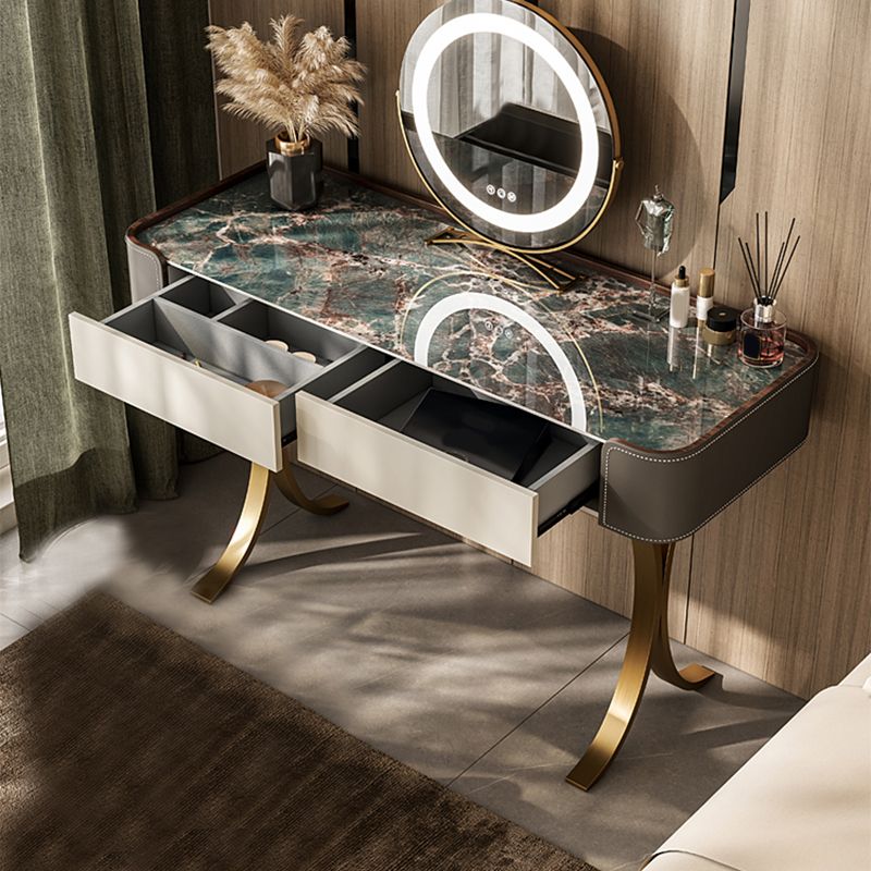 Makeup Vanity Table With Drawer and White Stool Set for Bedroom