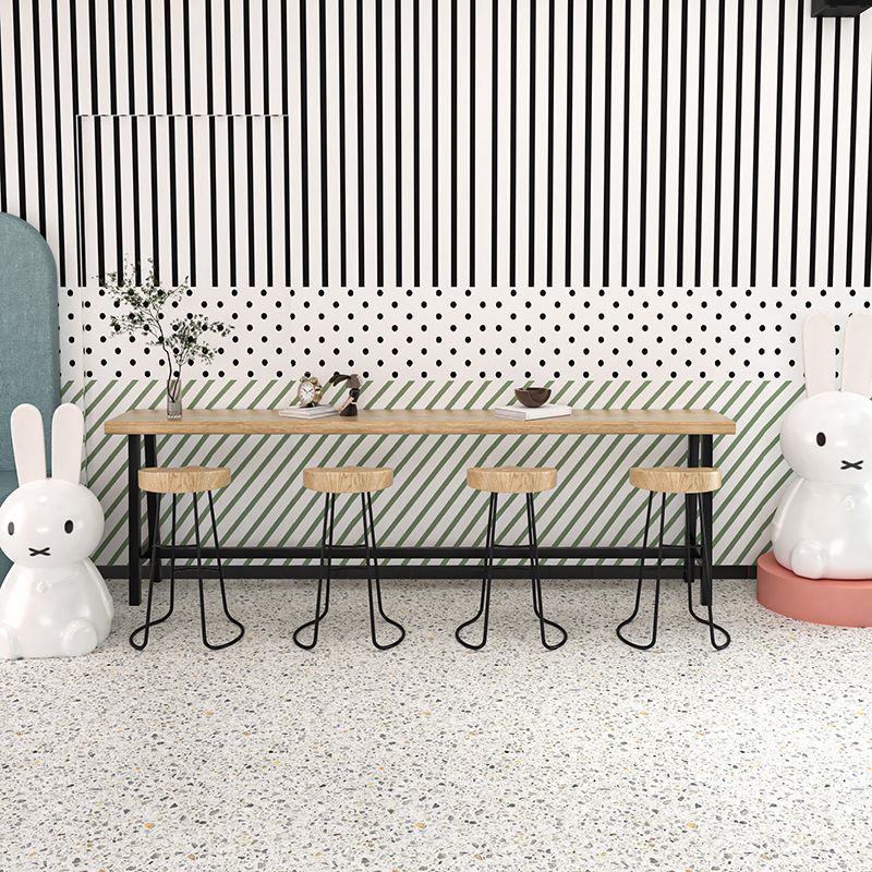 Industrial Rectangle Solid Wood Top Bar Table Set 1/5/9 Pieces Counter Table with Stools