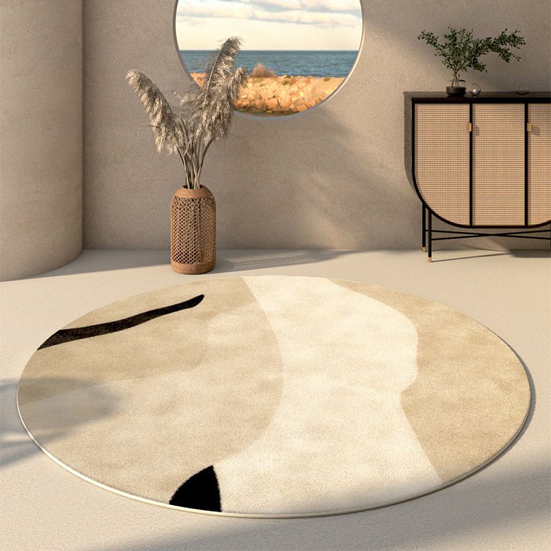 Beige Rug Polyster Area Carpet Non-Slip Backing Easy Care Indoor Rug for Home Decor