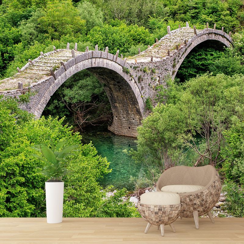 Contemporary Stone Bridge Architecture Mural Wallpaper Stain Resistant for Sitting Room