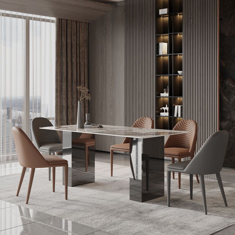 1/2/5/6/7 Pieces Glam Dining Set with Double Pedestal Table and Leather Chairs Dinette Set