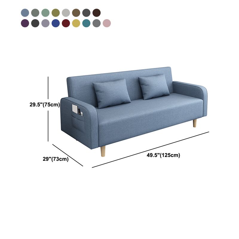 Contemporary Sofa with 2 Pillows Convertible Square Arm Seating